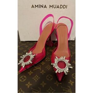 NWT amina muaddi size 37 begum glass pink heels